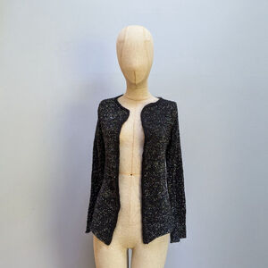 Casmari Hand Loomed Open Front Black Silver Cardigan Sweater Size 4